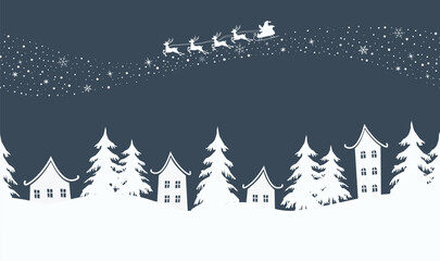christmas background. winter village. seamless border. fairy tale winter landscape. santa claus is r