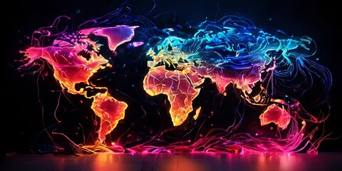 Poster - A colorful world map with a neon glow