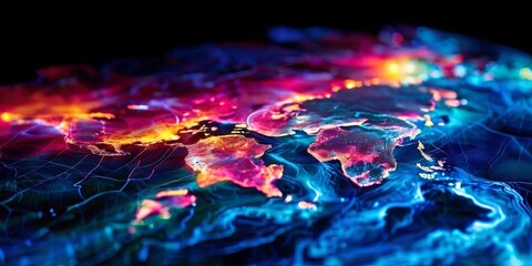 Poster - A colorful map of the world with a blue background