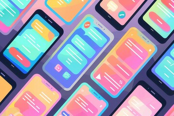 Aufkleber - Multiple smartphone screens illuminate vibrant stories and short videos, capturing the essence of modern digital engagement and creativity. Generative AI