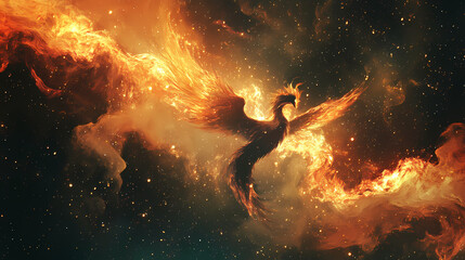 Flame phoenix in galaxy background by ai generative. Phoenix in Flames. Illustration