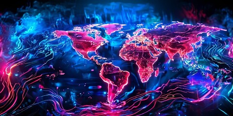 Poster - A colorful world map with red and blue colors