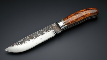 Vintage Handmade Knife with Wood Handle - Close Up