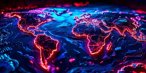 Poster - A colorful, neon globe with red and blue lines