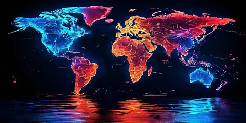 Poster - A colorful world map with a blue ocean in the background