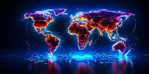 Poster - A computer generated image of the world with a red glow