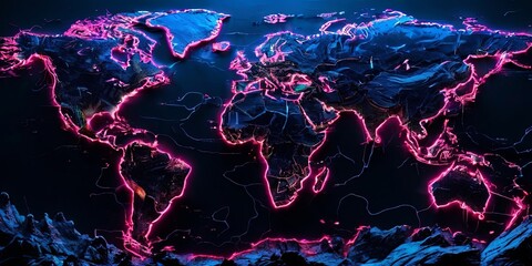 Poster - A colorful, neon-lit map of the world