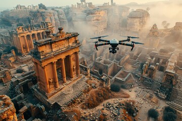 Wall Mural - cultural tour ancient ruins drones historical aerial context capture free technology views space