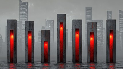 Poster - Urban Minimalism with Red Lighting in a Modern Setting