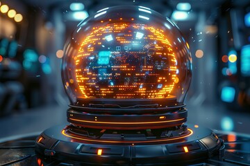 Poster - futuristic ai-driven customer service center holograms technology space inquiries