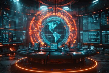 Poster - futuristic cybersecurity lab ai real-time cyber threats technology space free v text job id future