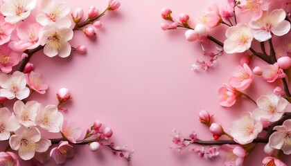 Wall Mural - Delicate Chinese New Year card adorned with blossoming plum flowers on a soft pink background. Generative AI