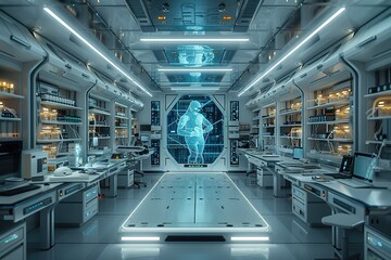 Poster - futuristic medical lab ai robotics personalized medicine technology genetic space data