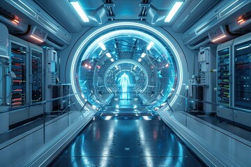 Poster - futuristic medical lab ai robotics personalized medicine genetic space data free v text job