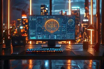 Poster - futuristic workspace ai-driven tools tasks enhance productivity technology space free v text job id
