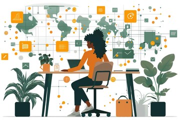 Poster - high-tech virtual assistant managing busy schedule tasks communications woman free