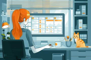 Poster - high-tech virtual assistant managing busy schedule tasks communications free vector