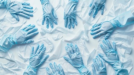 Poster - A collection of sterile medical gloves is displayed on a textured white background, highlighting their intended use in clinical environments. Generative AI