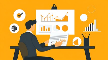 Poster - Businessman Analyzing Financial Data and Charts