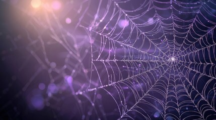 Purple Spider Web with Bokeh Lights   Halloween Background Texture