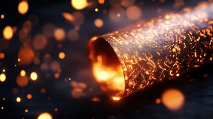 Wall Mural - Close-up of glowing metal with sparks, dark background, abstract industrial imagery.