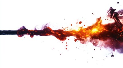 Wall Mural - Dynamic figure in motion, colorful abstract trail of fire and energy, white isolate background.