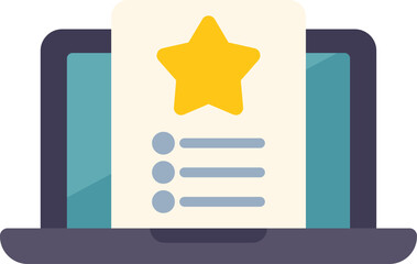 Poster - laptop showing checklist with star for online survey, feedback, review, exam, questionnaire form, cl