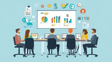 Poster - Business Team Analyzing Data and Charts During a Meeting