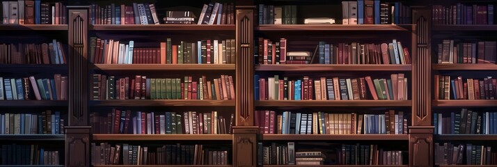 Aufkleber - Shelves filled with various textbooks, academic literature, and decorative items create an inviting study atmosphere in the room. Generative AI