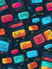 Aufkleber - Vibrant smartphone screens show open stories and short videos, creating an exciting atmosphere of digital interaction and connectivity. Generative AI
