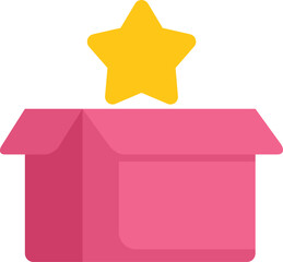 Poster - minimalist flat vector illustration representing an open box with a star appearing from the inside, 