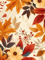 Poster - Colorful autumn leaves and flowers in warm hues evoke a sense of tranquility and comfort, perfectly capturing the essence of fall. Generative AI