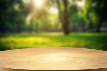 Wall Mural - the empty wooden table top with background of farmland