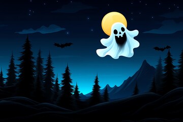 Aufkleber - Simple minimalist design of a dark ghostly figure floating against a moonlit sky, symbolizing the haunting presence of Halloween