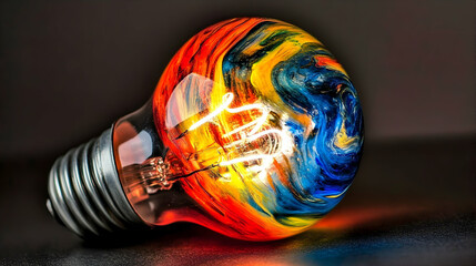 Wall Mural - A light bulb with colorful swirls and a glowing filament, representing creativity and inspiration.