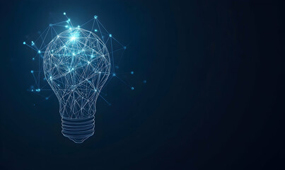 Poster - A glowing light bulb made of connected lines and dots on a dark blue background.