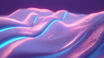 Canvas Print - Abstract digital wavy surface with glowing lines in pink and blue.