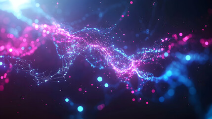 Sticker - Abstract background of glowing particles in a neon pink and blue color scheme.