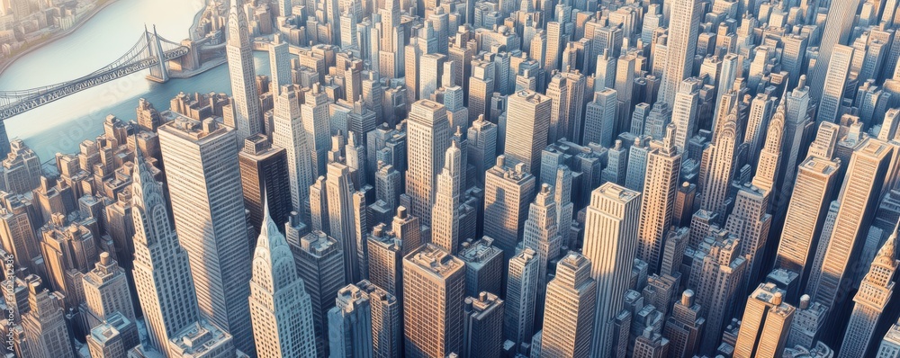 Aerial view of a bustling cityscape showcasing tall skyscrapers and ...