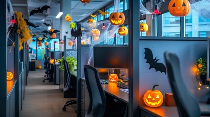 Wall Mural - Halloween Themed Office Transformation in Cubicles