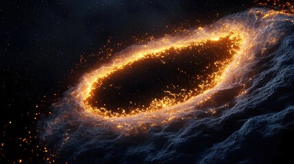 Wall Mural - a glowing, fiery ring floats in a cosmic space, surrounded by dark matter, creating a captivating vi