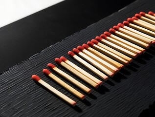 Matchsticks, partially burned, arranged against a dark background (20)