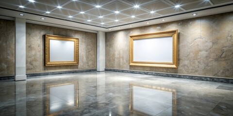 Modern art gallery with empty frame on Brescia marble floor, art, space,frame, empty, modern, gallery