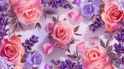 Poster - Roses and lavender intertwine beautifully, forming a colorful and calming floral arrangement perfect for decor or inspiration. Generative AI
