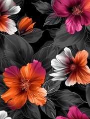 Poster - Brightly colored flowers bloom vibrantly against a deep black background, showcasing their stunning details and natural beauty. Generative AI