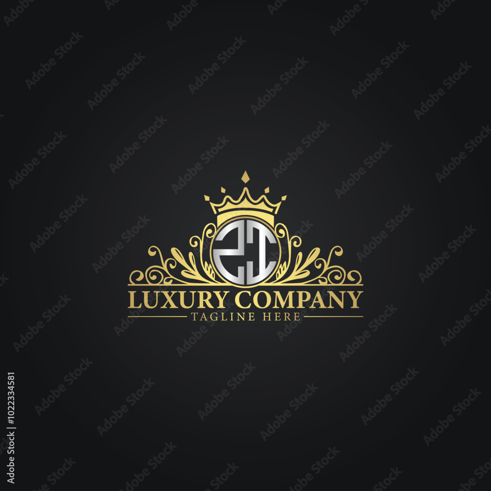 Luxury Crown Logo with Elegant Flourishes and Monogram Stock Vector ...