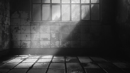 Poster - A dark room with a window that is letting in light. The room is empty and has a moody atmosphere