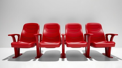 Stadium seats, front and angle views, red plastic chairs. Equipment, venue for spectators of an outdoor event or competition, isolated design elements on a white background (8)