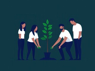 Sticker - Group of People Planting a Tree.