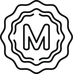 Poster - simple black and white line art vector illustration of the letter m on a wavy circular badge